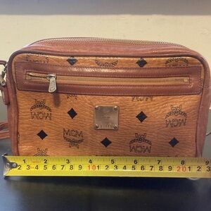 MCM Cognac Monogram Leather Messenger Bag